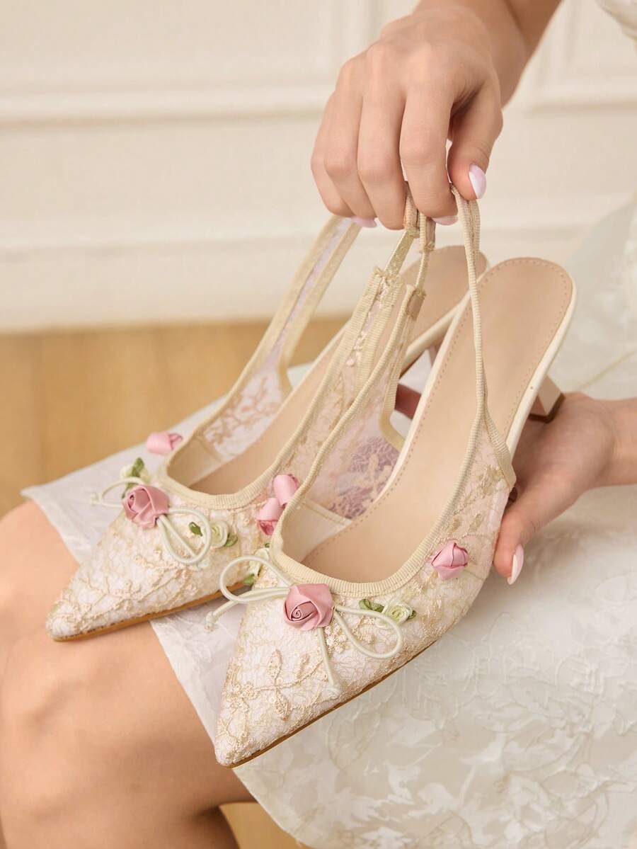 CUCCOO HITCHD Women's Pointed Toe Bow Decor Fashion Elegant High Heels - Champagne - View 1