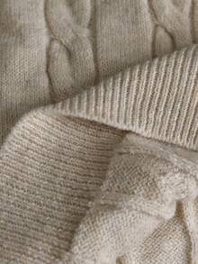Linhara Plus Size V-Neck Cable Knit Long Sleeve Pullover Sweater And Pants Casual Set - Apricot - View 11