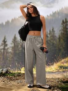 Exploreva Women's Drawstring Waist Casual Versatile Daily Outdoor Sweatpants - Grey - View 4
