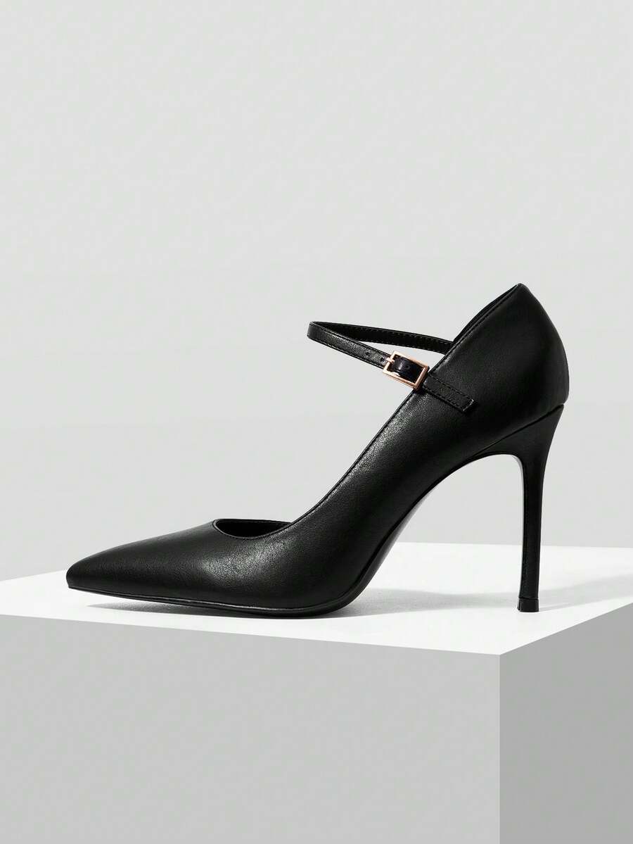 MOTF WOMEN'S FASHION AND ELEGANCE COMMUTER POINTED ADJUSTABLE BUCKLE HIGH HEELS - Black - View 2