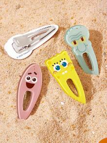 SpongeBob SquarePants | SHEIN 4件組可愛卡通圖案壓克力髮夾，禮物，髮飾夾 - 彩色 - 查看 7