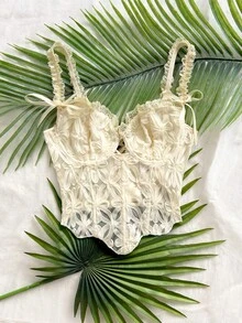 Soleia Romantic Elegant 3D Embroidered Fishbone Cami Strap - White - View 4