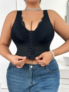 SHEIN Áo hai dây ren gợi cảm cho nữ cỡ lớn - màu đen - Xem 5