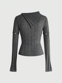 ROMWE Asymmetrical Collar Sleeve Y2K Butterfly Print Women's Sweater - Dark Grey - View 2
