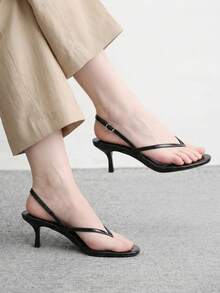 CUCCOO BIZCHIC Women's Buckle Design Fashionable Elegant T-Strap High Heel Sandals - Black - View 1