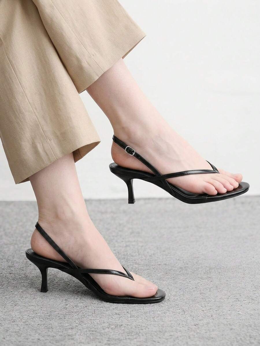 CUCCOO BIZCHIC Women's Buckle Design Fashionable Elegant T-Strap High Heel Sandals - Black - View 1