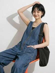 Dazy Tall Women's V-Neck Loose Urban Casual Jumpsuit - Medium Wash - View 14