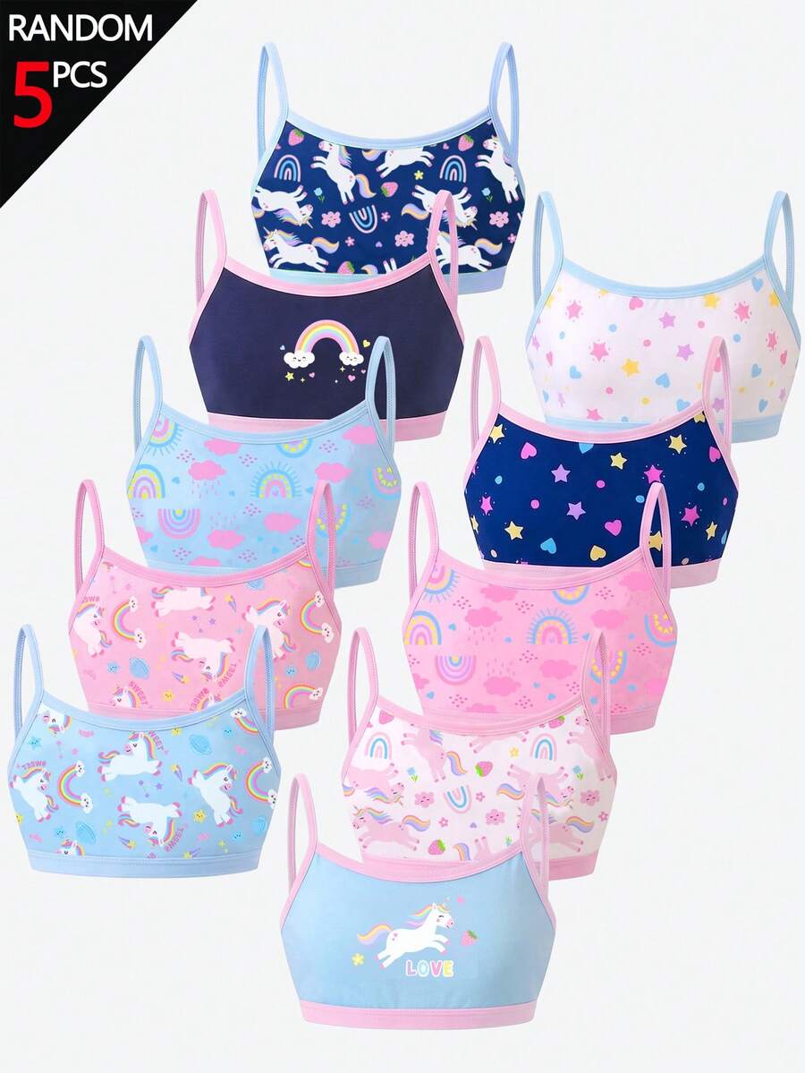 [5pcs Random Assortment]Girls' Sweet Fashion Multi-Color Underwear, Patterns Cartoon Graphic White, Pink Ribbon Sweet, Made Of Soft All Seasons - Multicolor - View 1
