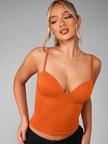 MISSGUIDED Top corto tipo corsé longline con sujetador incorporado y tirantes ajustables para fiesta de verano - Naranja Quemada - Ver 5