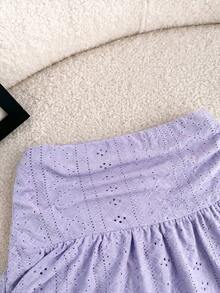 Tween Girl Tween Girls Purple Knitted Casual Vacation Home Versatile Hollow Texture Ruched A-Line Low Waist Mini Skirt, Suitable For All Seasons - Purple - View 8