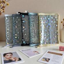 A5 Large Capacity Glitter Heart Zipper Binder, Portable Sticker Refill Notebook Set, Includes PP Transparent Refill Pages, A5 Transparent Refill Inserts, File Folder, Stamp Album, Sticker Album, Photo Album, Nail Art Album, Savings Planner - A5 Flashing Heart - View 7