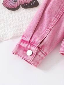 SHEIN 少女牛仔夾克外套 春季新品 時尚牛仔女郎休閒學院風 日常百搭簡約版型 經典款 - 粉色 - 查看 4
