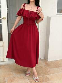 Feyla Vestido de mujer con volantes elegantes - Rojo - Ver 7