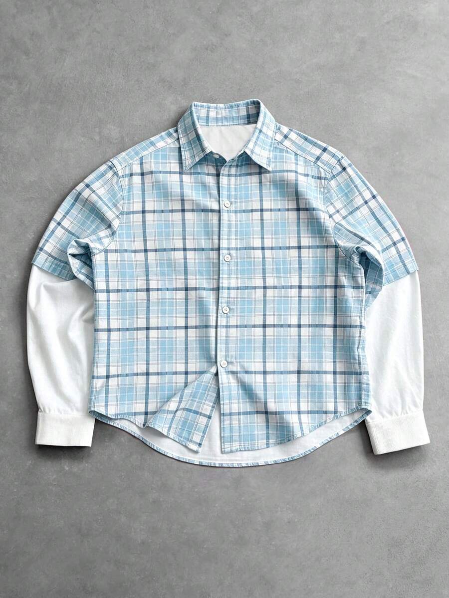 STEELVANCE Men's Casual Plaid Patchwork Shirt, Spring/Autumn - Multicolor - View 1