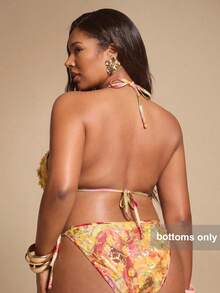 SHEIN BAE Conjunto de Bikini Talla Grande con Decoración Floral 3D de Lentejuelas - Amarillo - Ver 2