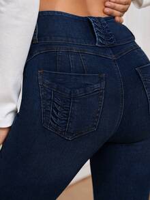 EMERY ROSE Casual Washed High Waist Skinny Fit Jeans - Dark Wash - View 3