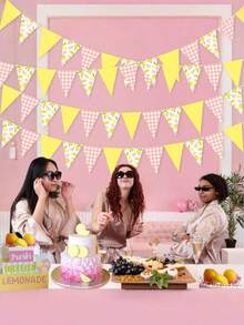 1/3pcs Lemon Triangle Flag Banner Decoration, Pink And Yellow Lemon Triangle Flag Garland, Suitable For Lemonade Wedding, Engagement Party, Bridal Shower, Baby Shower, Birthday Party Decoration - Multicolor - View 3