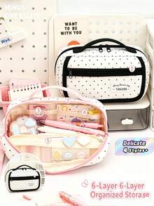 Hand-Held Canvas Magnetic Pen Bag Transparent Front Window Flip Pencil Case Students Large Storage Pencil Case. - multicolor - View 1