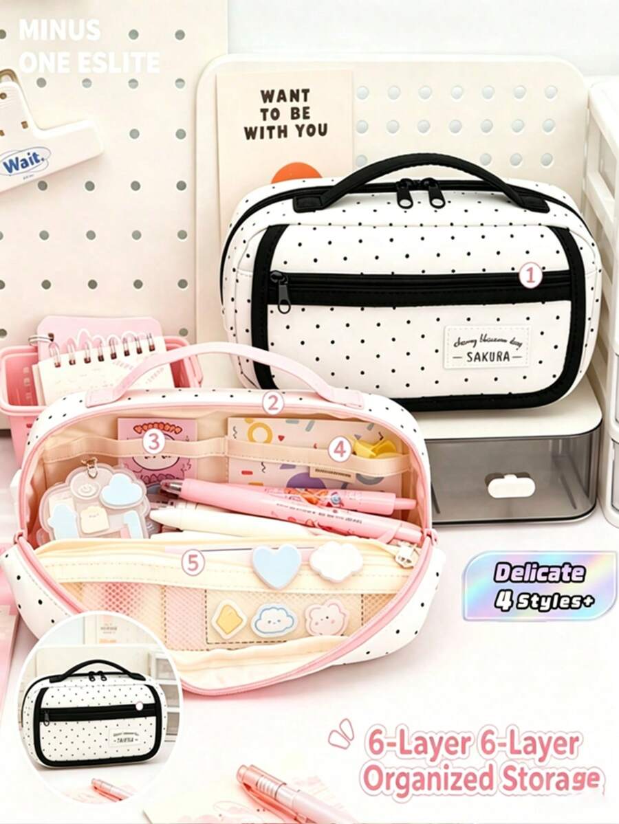 Hand-Held Canvas Magnetic Pen Bag Transparent Front Window Flip Pencil Case Students Large Storage Pencil Case. - multicolor - View 1