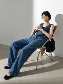 Dazy Tall Women's V-Neck Loose Urban Casual Jumpsuit - Medium Wash - View 10