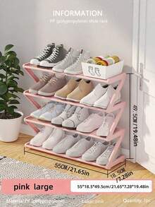 Rak sepatu empat tingkat berbentuk Z besar ini dapat dirakit dengan mudah tanpa alat. Terbuat dari plastik berwarna merah muda, ini adalah rak penyimpanan yang dapat ditumpuk dan cocok untuk rumah, asrama, dan ruang tamu. Desainnya yang hemat ruang dan berdiri di lantai. - MultiWarna - View 14