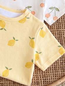 Baby Girl Casual Minimalist Round Neck Short Sleeve T-Shirt 3pcs Set Suitable For Spring And Summer - Multicolor - View 4