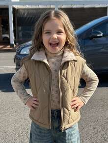 Hapijoa Young Girl Fashion Versatile Zipper Cotton Padded Vest Jacket Fall - Army Green - View 5