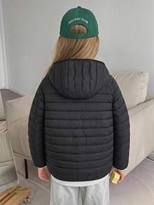 Hapijoa Tween Girl Solid Color Single-Breasted Casual Winter Padded Coat - Black - View 2