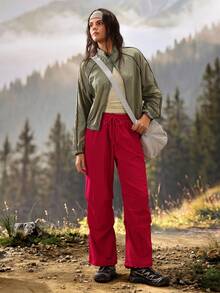 Exploreva Exploreva Women's Drawstring Waist Cuffed Outdoor Long Pants - Red - View 4