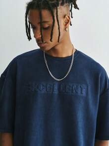 Sonviro Men's Navy Blue Summer Casual Streetwear T-Shirt,Suede-Like Fabric Embossed Pattern,City Break Relaxed Dropped Shoulder Oversized Minimalist Tee - Navy Blue - View 1