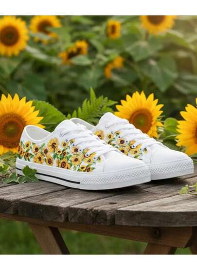 Zapatillas de lona para mujer con cordones antideslizantes zapatos casuales de lona caña baja tenis cómodos, ligeros, clásicos, de moda, populares en 2026 colores básicos girasoles