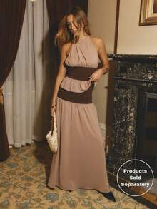 Aralina Women's Low Waist Fitted Jersey Colorblock Flowy Long Skirt Homecoming Style Casual Elegant Fall Autumn Winter Maxi Shades Of Brown Party Night - Camel - View 5