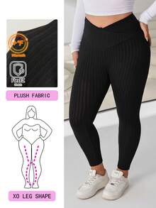 Solflare Plus Size Autumn/Winter Casual Versatile Solid Color Leggings - Black - View 1