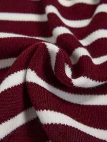 SHEIN Burgundy Off-Shoulder Ribbed Knit Co-Ord Set With Long Sleeve Top Matching Shorts July Edit Autumn Stripes Coastal Cool Soft Stretch Knitwear - Burgundy - View 7