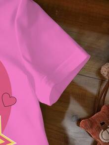 THE POWERPUFF GIRLS X SHEIN 女嬰圓領卡通印花休閒日常短袖上衣 - 白色 - 查看 5
