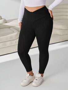 Solflare Plus Size Autumn/Winter Casual Versatile Solid Color Leggings - Black - View 4