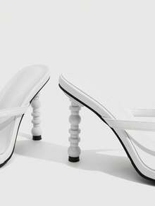 CUCCOO SZL Spring And Summer Bamboo Heel Design Square Toe Thin Heel Sweet Cool Style White Mezzanine High Heel Sandals Commuter Dating - White - View 5