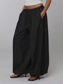 COUREZ Low Rise Lace Detail Parachute Trousers Y2K Autumn Winter For Women Casual Going Out Baggy Pants Fall For Women - Black - View 6