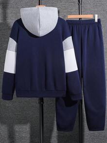 SHEIN 青少年男孩 2件組休閒拼色連帽衛衣與運動長褲套裝 - 彩色 - 查看 2
