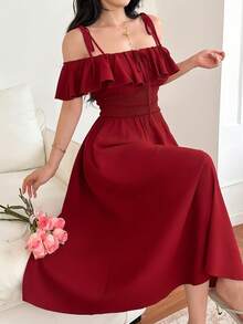 Feyla Vestido de mujer con volantes elegantes - Rojo - Ver 4