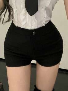 Dazy Tall Women's Fitted Elegant Basic Casual Shorts Going Out Night Black Summer - Black - View 5