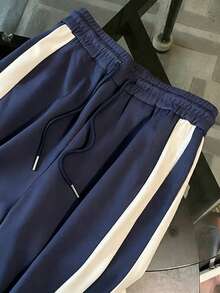 Resyla Collared Raglan Short Sleeve Cardigan Top + Casual Pants Set - Navy Blue - View 5