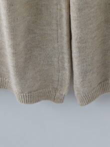 Linhara Plus Size V-Neck Cable Knit Long Sleeve Pullover Sweater And Pants Casual Set - Apricot - View 8