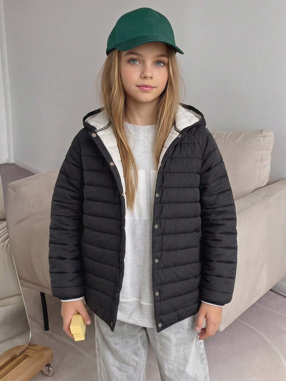 Tween Girl Solid Color Single-Breasted Casual Winter Padded Coat