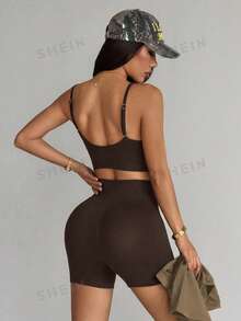 Velisys Velisys Black Short Sleeve Jacket With Seams, Seamless Black Bra And Shorts - Multicolor - View 6