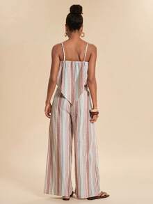 Travachic Vacation Striped Asymmetrical Hem Cami Top And Loose Long Pants 2 Pieces Set - Multicolor - View 2