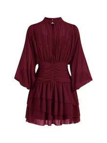 SHEIN Clasi 女款純色百褶休閒日常夏季迷你洋裝 - 酒紅色 - 查看 2