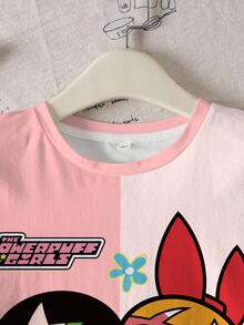 THE POWERPUFF GIRLS X SHEIN Tween Girl Cartoon Print Short Sleeve T-Shirt - White - View 5