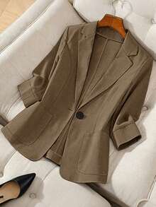 Franclia Women's Casual Solid Color Long Sleeve Blazer Jacket, Autumn - Brown - View 7