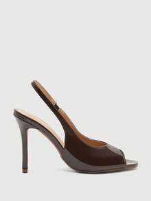 CUCCOO BIZCHIC Spring And Summer Women Open-Toed Slingback Patent Leather Small Square Toe Open Toe Stilettos - Brown - View 2